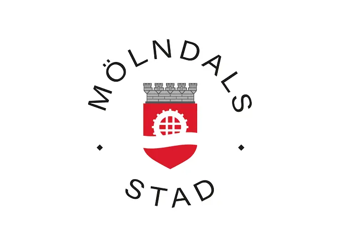 Mölndals stads logotyp mot en vit bakgrund