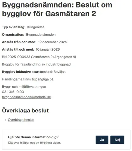 Skärmdump på anslagsexempel för bygglov.