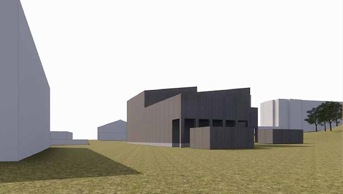 Förslag på hur ny förskolan kan se ut - Vy från Gustavsbergsgatan - Visualisering Fredblad