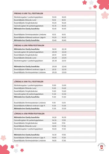 Tidtabeller för gratisbussarna.
