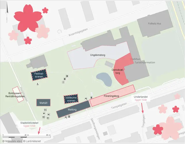 Karta över stadsfestivalens olika platser.