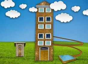 illustration med en förskola av guld på en grön äng